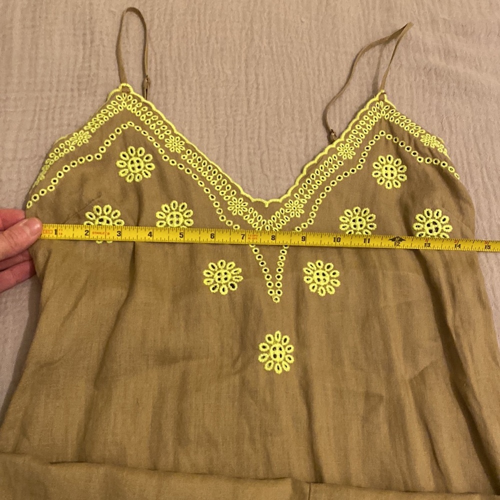 Zara Brown Linen Dress with Yellow Embroidery. Size XS - Picture 7 of 10